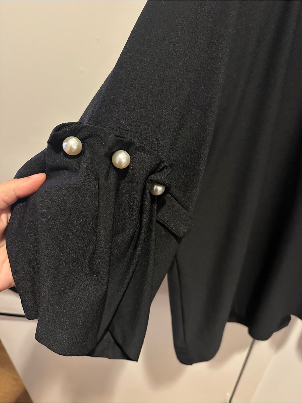 Zara Black Blouse with Pearl Sleeve Tabs - Picture 3 of 4